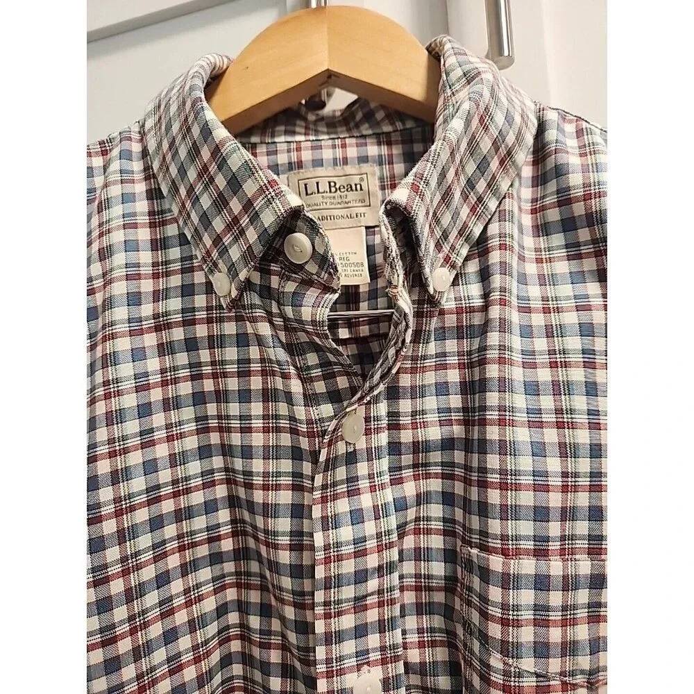Vtg L.L. Bean Traditional Fit Men's Plaid Button Down Sz L Reg 100% Cotton - Picture 3 of 9